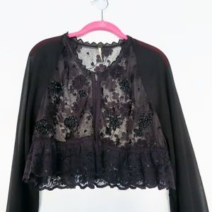 Free People Lace Top Jacket Bolero Ruffle Beaded